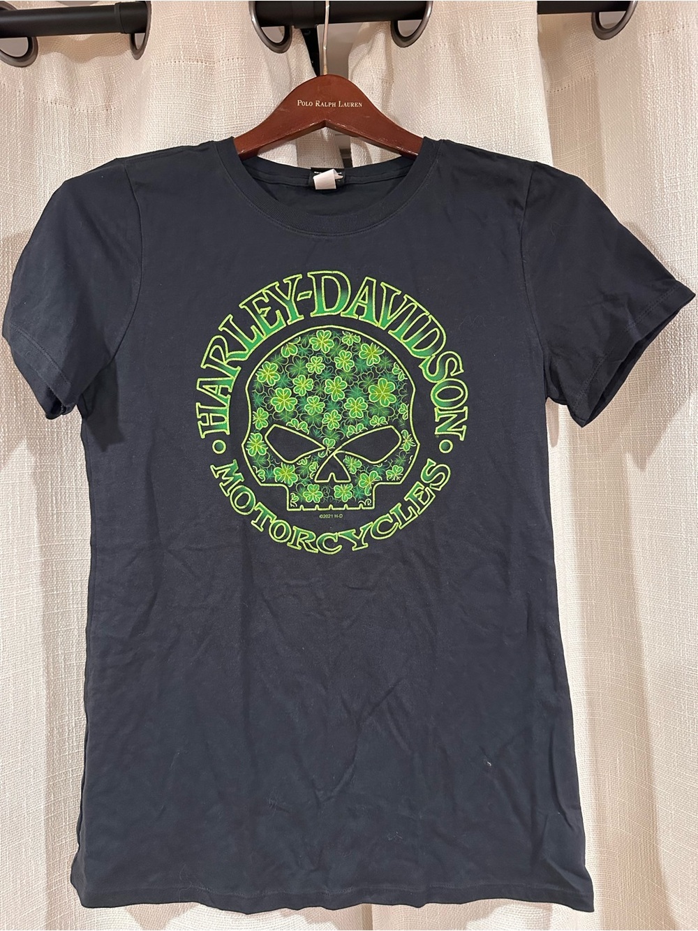 Harley-Davidson Black Tee with Neon Green Skull Logo